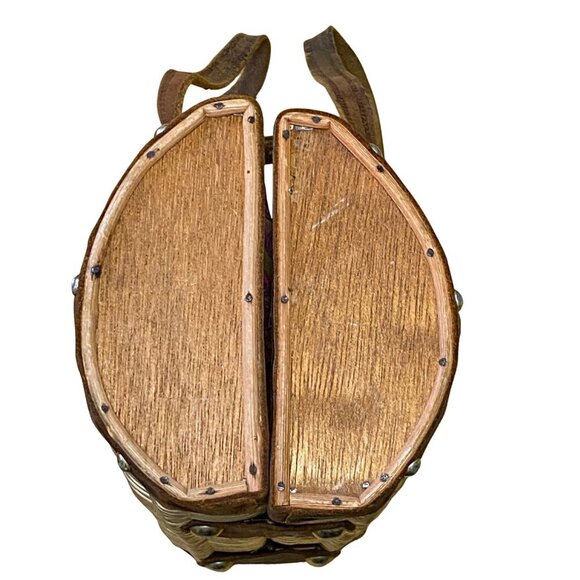 VINTAGE 1950's LINED WICKER RATTAN PURSE "Handmade in British Hong Kong" Label - Picture 7 of 7